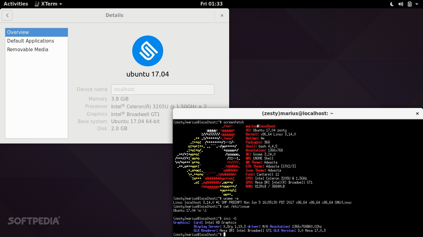 Ubuntu 17.04 with GNOME 3.24 running on Acer Chromebook 11 (C740)